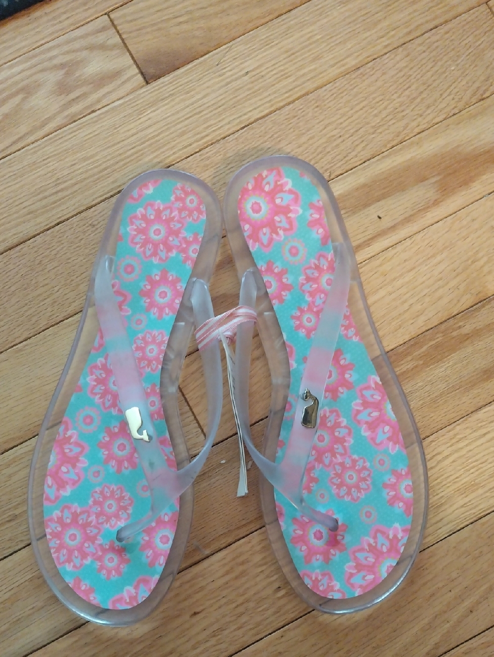Vineyard Vines Pink and Aqua Floral Jelly Flip Flops